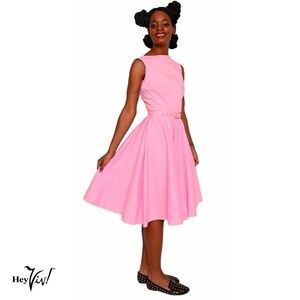 Pink Sleeveless Fit and Flare Dress Full Skirt Vintage Style Back Zip Sz Large